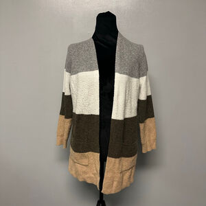 Women's PINK CLOVER Cardigan size Medium Gray Brown Striped color block